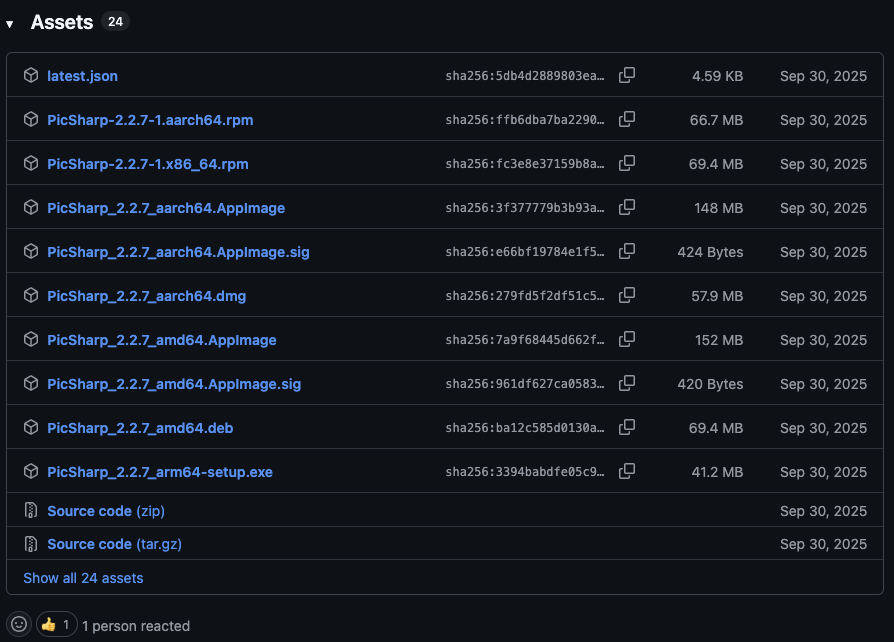 PicSharp GitHub Releases 下載頁面